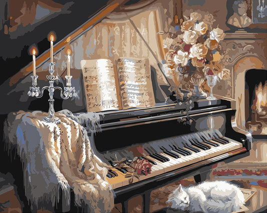 Piano près de la cheminée